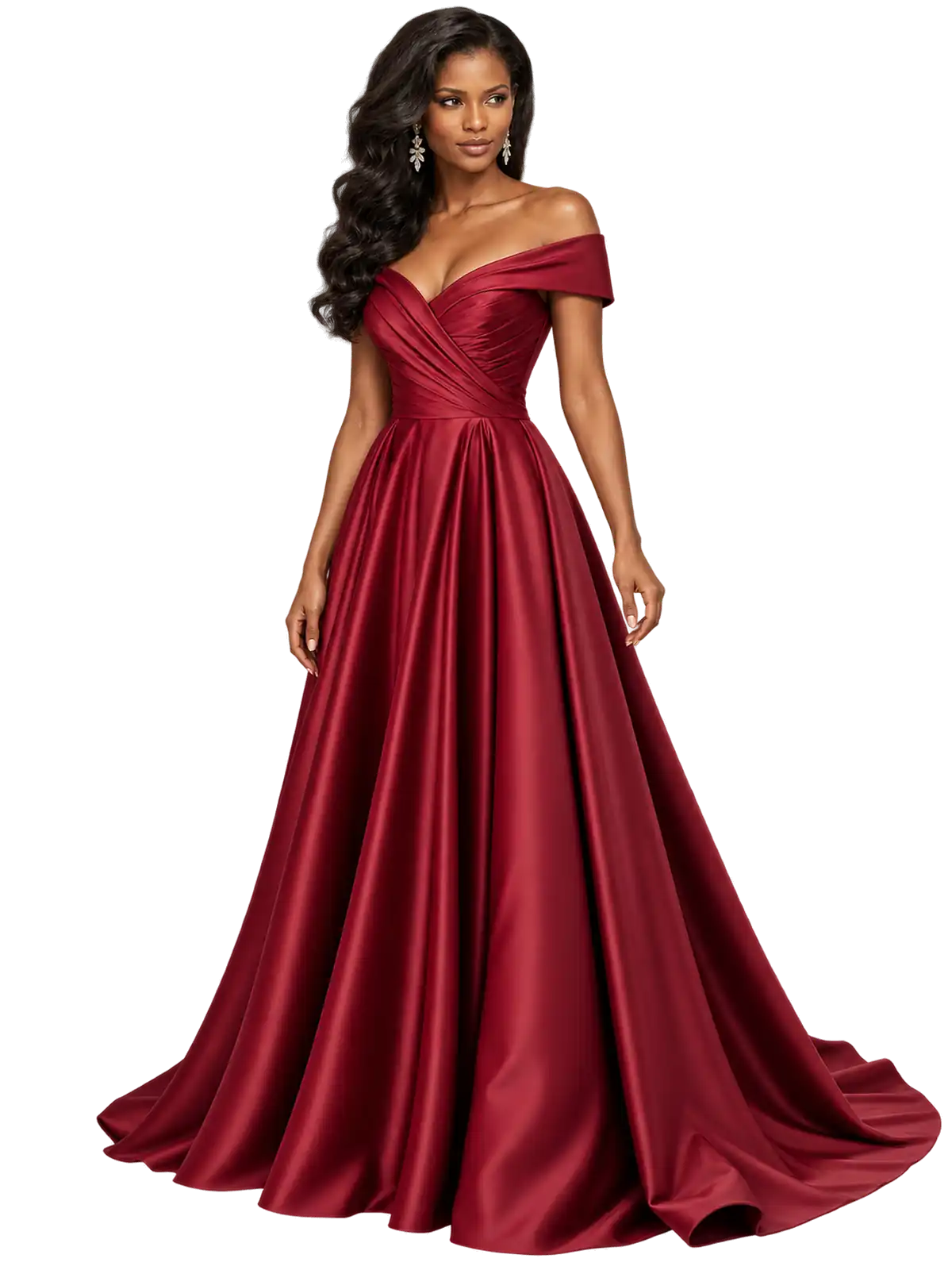 Merlot Off-Shoulder Satin Gown