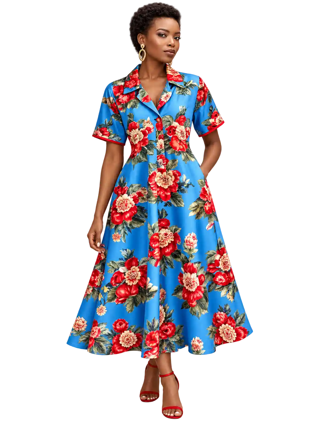 Riviera Blue Floral Midi Dress