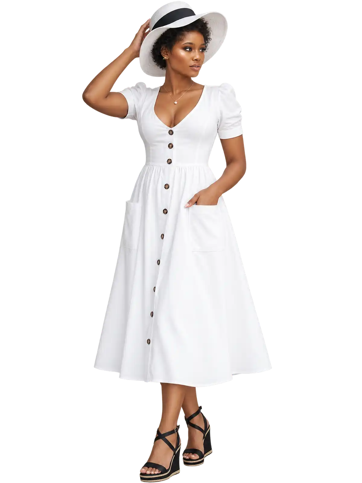 Ivory Buttoned Midi Dress