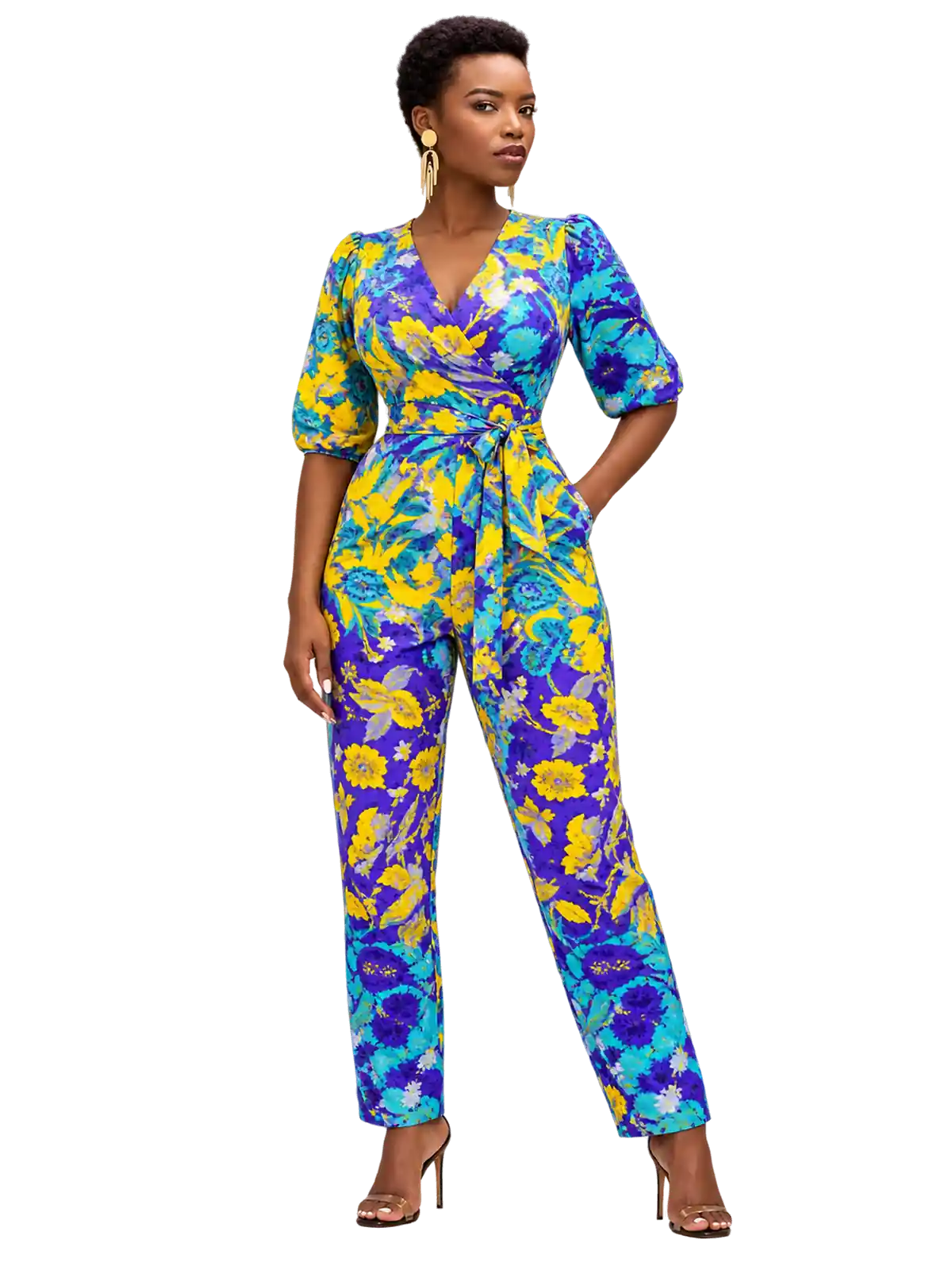 Electric Floral Wrap Jumpsuit