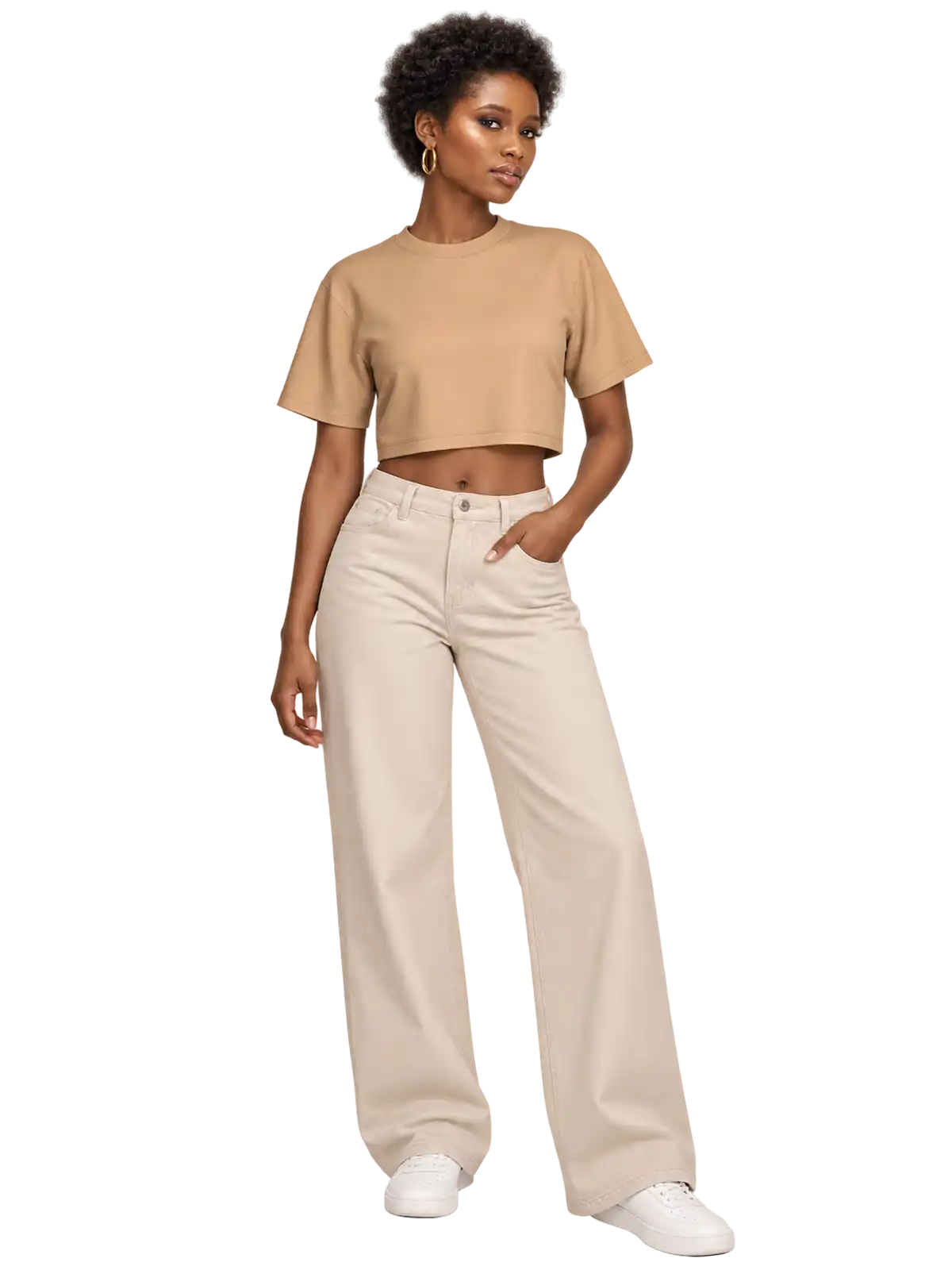 Sand Boxy Crop Tee